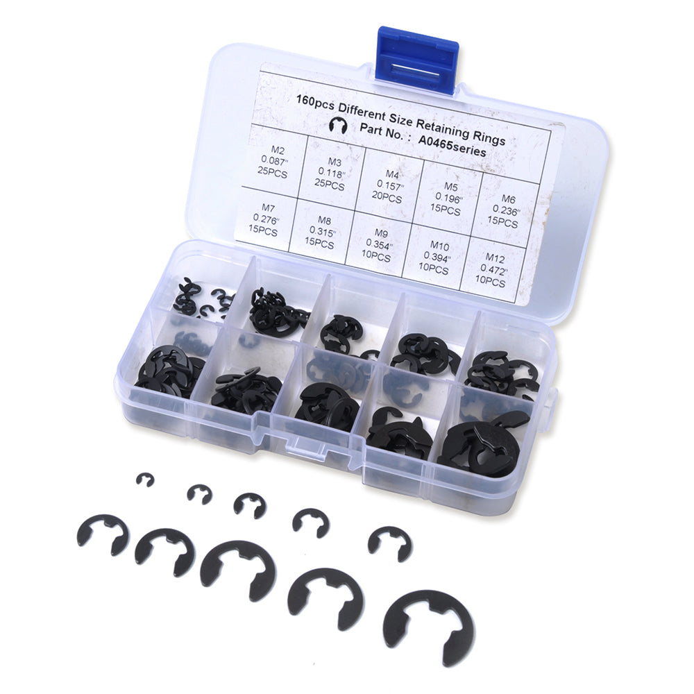 160Pcs 2mm-25mm Retaining Rings Car Truck Assorted E-Clip Snap Rings Kit 160Pcs 2mm-25mm Retaining Rings Car Truck Assorted E-Clip Snap Rings Kit